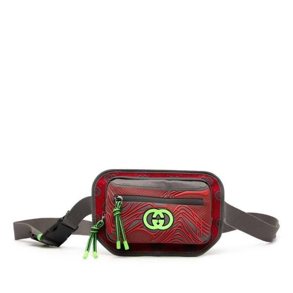 Gucci GG Nylon Belt Bag Gray Red Green